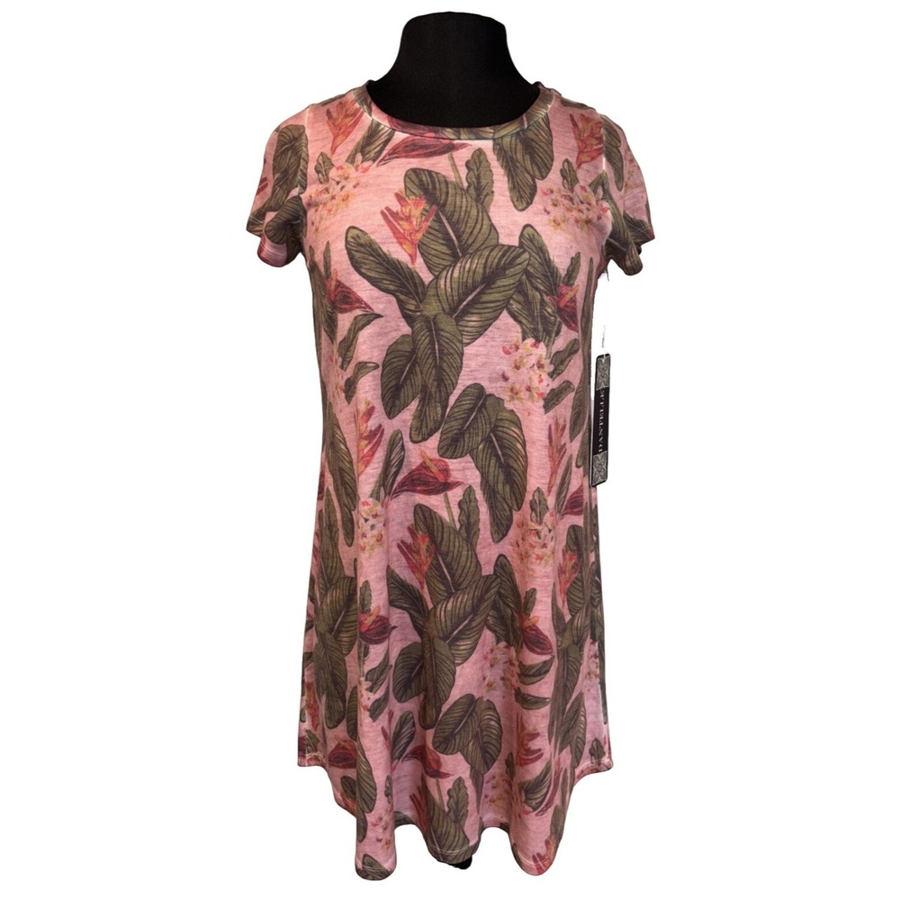 NEW‎ Dantelle Tropical Floral A Line T Shirt Dress Women's Size M Rose Green